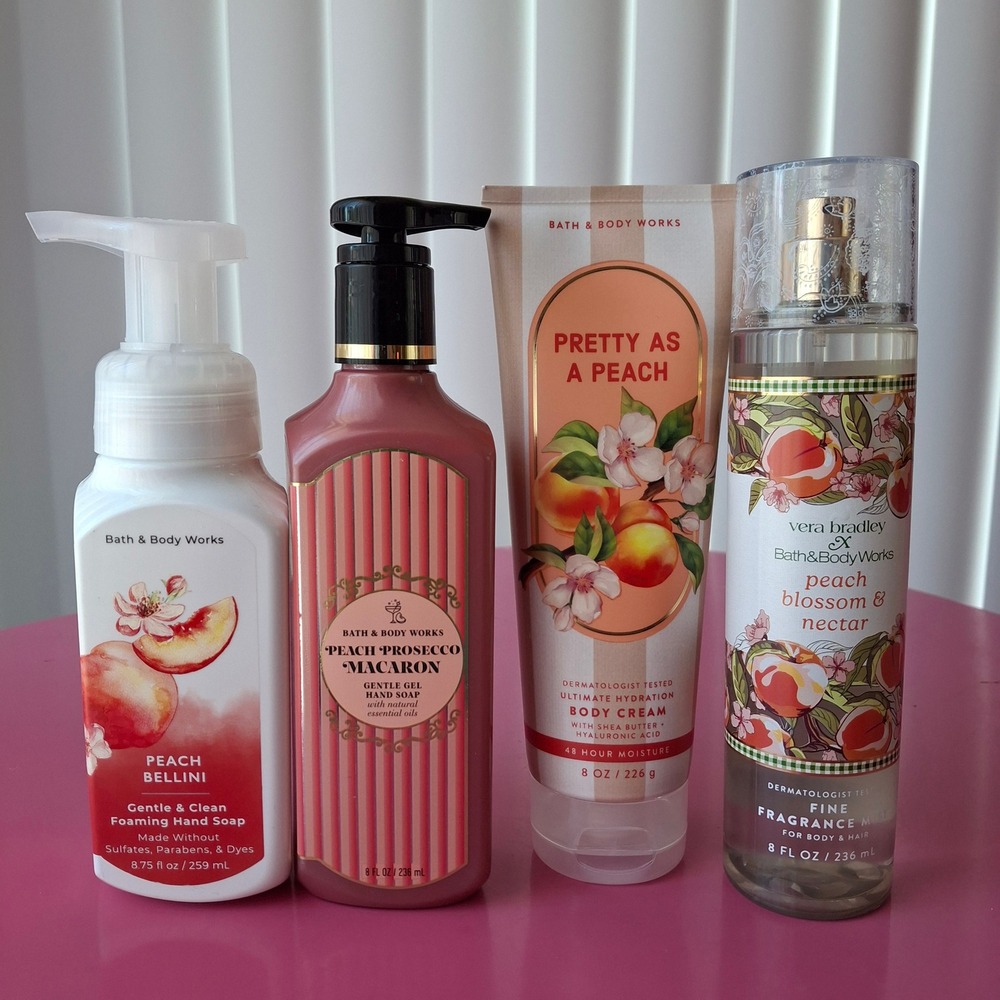 Bath & Body Works PRETTY AS A PEACH BELLINI PROSECCO MACARON Cream Soap Mist Set